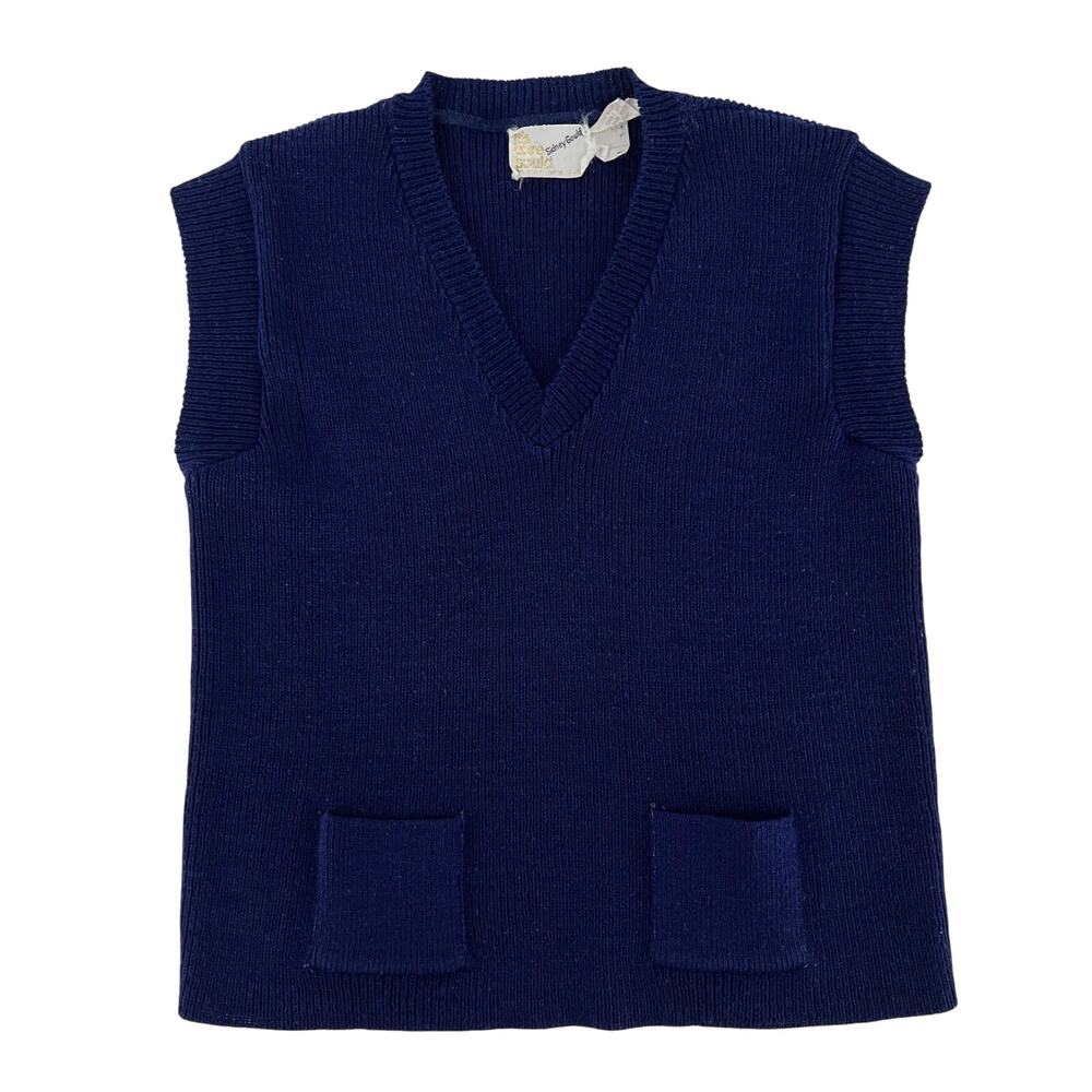 70s navy blue VNeck sleeveless sweater 1970s vintage